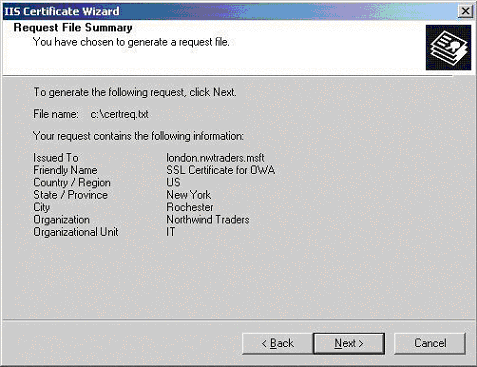 IIS Certificate Wizard - Certificate Request